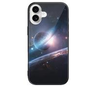HKMNLEW Glass Phone Case for iPhone 16 Plus, Space Planet Prints TPU Shockproof Protective Case Cover for Women Men