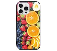 HKMNLEW Glass Phone Case for iPhone 16 Pro Max, Fruit Rainbow Prints TPU Shockproof Protective Case Cover for Women Men