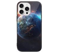HKMNLEW Glass Phone Case for iPhone 16 Pro Max, Space Planet Earth Prints TPU Shockproof Protective Case Cover for Women Men