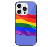 HKMNLEW Glass Phone Case for iPhone 16 Pro, Rainbow Flag Prints TPU Shockproof Protective Case Cover for Women Men