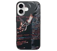 HKMNLEW Glass Phone Case for iPhone 16, Programmer Programming Code Prints TPU Shockproof Protective Case Cover for Women Men