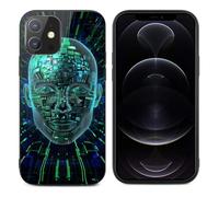 HKMNLEW Tempered Glass Phone Case for iPhone 12, Artificial Intelligence Brain Prints TPU Shockproof Protective Case Cover for Women Men