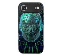 HKMNLEW Tempered Glass Phone Case for iPhone 17 Air, Artificial Intelligence Brain Prints TPU Shockproof Protective Case Cover for Women Men