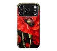 HKMNLEW Tempered Glass Phone Case for iPhone 17 Pro, Beautiful Red Poppy Flower Prints TPU Shockproof Protective Case Cover for Women Men