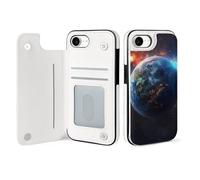 HKMNLEW Wallet Case for iPhone 16 E, Space Planet Earth Prints Flip PU Leather Magnetic Shockproof Phone Case Cover with Card Holder