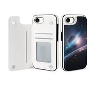 HKMNLEW Wallet Case for iPhone 16 E, Space Planet Prints Flip PU Leather Magnetic Shockproof Phone Case Cover with Card Holder