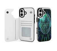 HKMNLEW Wallet Case for iPhone 16 Plus, Artificial Intelligence Brain Prints Flip PU Leather Magnetic Shockproof Phone Case Cover with Card Holder