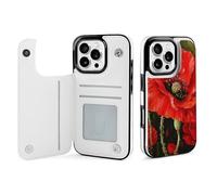 HKMNLEW Wallet Case for iPhone 16 Pro, Beautiful Red Poppy Flower Prints Flip PU Leather Magnetic Shockproof Phone Case Cover with Card Holder