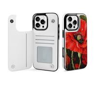 HKMNLEW Wallet Case for iPhone 16 Pro Max, Beautiful Red Poppy Flower Prints Flip PU Leather Magnetic Shockproof Phone Case Cover with Card Holder
