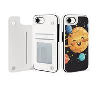 HKMNLEW Wallet Case for iPhone 16 SE4, Cute Planet Prints Flip PU Leather Magnetic Shockproof Phone Case Cover with Card Holder