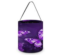 HKMNTGD Halloween Candy Bucket,Halloween Trick Or Treat Bags,Two Little Cute Rabbits Collapsible Reusable Candy Basket, Purple Butterflies, One Size