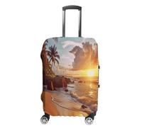 HKMNTGD Travel Luggage Covers Washable Stretch Suitcase Protector Black Schnauzer Dog Printed Anti-scratch Suitcase Cover Fits 18-32 Inch Luggage, Tropical Beach at Sunset, XL