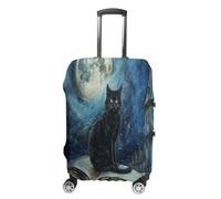 HKMNTGD Travel Luggage Covers Washable Stretch Suitcase Protector Daisy Flower Printed Anti-scratch Suitcase Cover Fits 18-32 Inch Luggage, Sitting a Black Cat, M