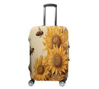 HKMNTGD Travel Luggage Covers Washable Stretch Suitcase Protector Nautical Vintage Sailing Pirate Ship Printed Anti-scratch Suitcase Cover Fits 18-32 Inch Luggage, Bees and sunflowers on old paper, XL