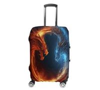 HKMNTGD Travel Luggage Covers Washable Stretch Suitcase Protector Nautical Vintage Sailing Pirate Ship Printed Anti-scratch Suitcase Cover Fits 18-32 Inch Luggage, Fire and ice dragons, M