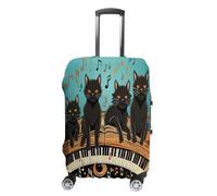 HKMNTGD Travel Luggage Covers Washable Stretch Suitcase Protector Wooden Rustic Log Cottage Scenery Printed Anti-scratch Suitcase Cover Fits 18-32 Inch Luggage, Four black cats lying on the piano