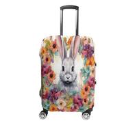HKMNTGD Travel Luggage Covers Washable Stretch Suitcase Protector Wooden Rustic Log Cottage Scenery Printed Anti-scratch Suitcase Cover Fits 18-32 Inch Luggage, Watercolor rabbit and flowers, Small