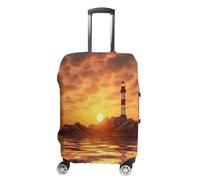 HKMNTGD Travel Luggage Covers Washable Stretch Suitcase Protector Wooden Rustic Log Cottage Scenery Printed Anti-scratch Suitcase Cover Fits 18-32 Inch Luggage, Sea lighthouse in sunset, Small
