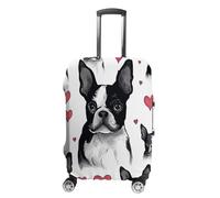 HKMNTGD Travel Luggage Covers Washable Stretch Suitcase Protector Wooden Rustic Log Cottage Scenery Printed Anti-scratch Suitcase Cover Fits 18-32 Inch Luggage, Boston Terrier Heart Dog, Small