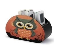HKMNTGD TV Remote Control Holder,Remote Caddy Cartoon Owl on Orange Background Printed Desktop Organizer with 5 Compartments for Storing Remotes Pens Keys Makeup Brushes