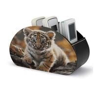 HKMNTGD TV Remote Control Holder,Remote Caddy Cute Tiger Printed Desktop Organizer with 5 Compartments for Storing Remotes Pens Keys Makeup Brushes