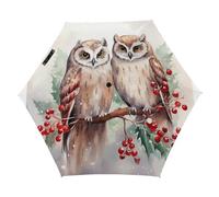 HKMNTGD Windproof Travel Umbrella, Two Owls on The Tree Printed Folding Umbrella，Suitable for Outdoor Activities Compact Travel Umbrella, Light Portable