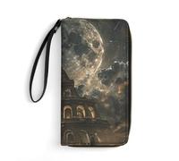 HKMNTGD Women's Wallets Leathe Printed,Aerial View Of Paris Cityscape Zip Around Credit Cards Holder Phone Clutch, Rome Moon Shines, 19.7x10.5cm