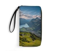 HKMNTGD Women's Wallets Leathe Printed,Beautiful Venice Canal View Zip Around Credit Cards Holder Phone Clutch, Switzerland Alps, 19.7x10.5cm