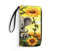 HKMNTGD Women's Wallets Leathe Printed,Beautiful Venice Canal View Zip Around Credit Cards Holder Phone Clutch, mother and baby elephant sunflowers, 19.7x10.5cm