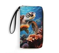 HKMNTGD Women's Wallets Leathe Printed,Blue Flower Zip Around Credit Cards Holder Phone Clutch, Sea Turtles Diamond Painting, 19.7x10.5cm