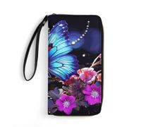 HKMNTGD Women's Wallets Leathe Printed,Blue Snake Zip Around Credit Cards Holder Phone Clutch, Beauty Butterfly, 19.7x10.5cm
