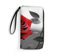 HKMNTGD Women's Wallets Leathe Printed,Blue Snake Zip Around Credit Cards Holder Phone Clutch, Black And White Red Rose, 19.7x10.5cm