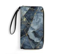 HKMNTGD Women's Wallets Leathe Printed,Blue Water Ripples Zip Around Credit Cards Holder Phone Clutch, Abstract Art Geometry, 19.7x10.5cm