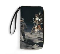 HKMNTGD Women's Wallets Leathe Printed,Cupid Arrow Love Horse Zip Around Credit Cards Holder Phone Clutch, Astronaut Landing on The Moon, 19.7x10.5cm