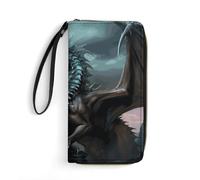 HKMNTGD Women's Wallets Leathe Printed,Cute Owl Baby Zip Around Credit Cards Holder Phone Clutch, Cool Dragon, 19.7x10.5cm