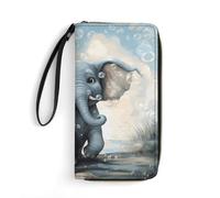 HKMNTGD Women's Wallets Leathe Printed,Cute Owl Baby Zip Around Credit Cards Holder Phone Clutch, Cute Elephant Play Bubbles, 19.7x10.5cm