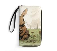 HKMNTGD Women's Wallets Leathe Printed,Daisy Flower Zip Around Credit Cards Holder Phone Clutch, A Brown Rabbit, 19.7x10.5cm