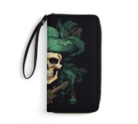 HKMNTGD Women's Wallets Leathe Printed,Dandelion Black And White Zip Around Credit Cards Holder Phone Clutch, Pirate Skull, 19.7x10.5cm