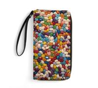HKMNTGD Women's Wallets Leathe Printed,Flower Design Zip Around Credit Cards Holder Phone Clutch, Assorted Jelly Beans, 19.7x10.5cm