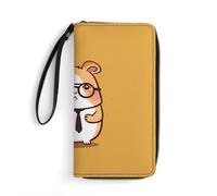 HKMNTGD Women's Wallets Leathe Printed,Girl Playing Piano Zip Around Credit Cards Holder Phone Clutch, Cute hamster wearing glasses, 19.7x10.5cm