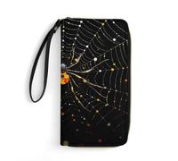 HKMNTGD Women's Wallets Leathe Printed,Green Leaves Graffiti Art Zip Around Credit Cards Holder Phone Clutch, Spider in Web, 19.7x10.5cm