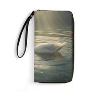 HKMNTGD Women's Wallets Leathe Printed,Naughty Panda Zip Around Credit Cards Holder Phone Clutch, Swan in Water, 19.7x10.5cm