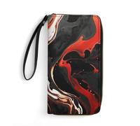 HKMNTGD Women's Wallets Leathe Printed,Nautical Vintage Sailing Pirate Ship Zip Around Credit Cards Holder Phone Clutch, black and red marble, 19.7x10.5cm