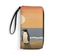 HKMNTGD Women's Wallets Leathe Printed,Three Big Pineapples Zip Around Credit Cards Holder Phone Clutch, Two Penguins Pictures, 19.7x10.5cm