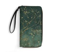 HKMNTGD Women's Wallets Leathe Printed,Three Big Pineapples Zip Around Credit Cards Holder Phone Clutch, Wearing a Green Dress, 19.7x10.5cm