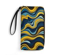 HKMNTGD Women's Wallets Leathe Printed,Three Big Pineapples Zip Around Credit Cards Holder Phone Clutch, Wave Pattern, 19.7x10.5cm
