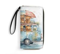 HKMNTGD Women's Wallets Leathe Printed,Three Big Pineapples Zip Around Credit Cards Holder Phone Clutch, Truck and Bear, 19.7x10.5cm