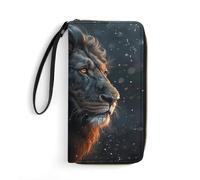 HKMNTGD Women's Wallets Leathe Printed,Three Big Pineapples Zip Around Credit Cards Holder Phone Clutch, Beautiful Lion Pictures, 19.7x10.5cm
