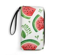 HKMNTGD Women's Wallets Leathe Printed,Three Big Pineapples Zip Around Credit Cards Holder Phone Clutch, Watermelon Pattern, 19.7x10.5cm