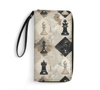 HKMNTGD Women's Wallets Leathe Printed,Three Big Pineapples Zip Around Credit Cards Holder Phone Clutch, Chess Piece Brown Pattern, 19.7x10.5cm